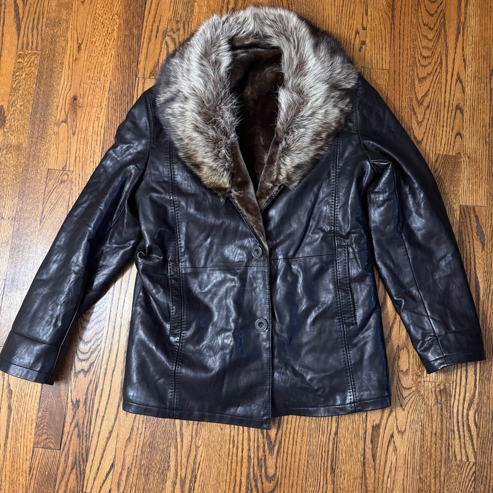 Vintage 1990s Leather Faux Fur Coat